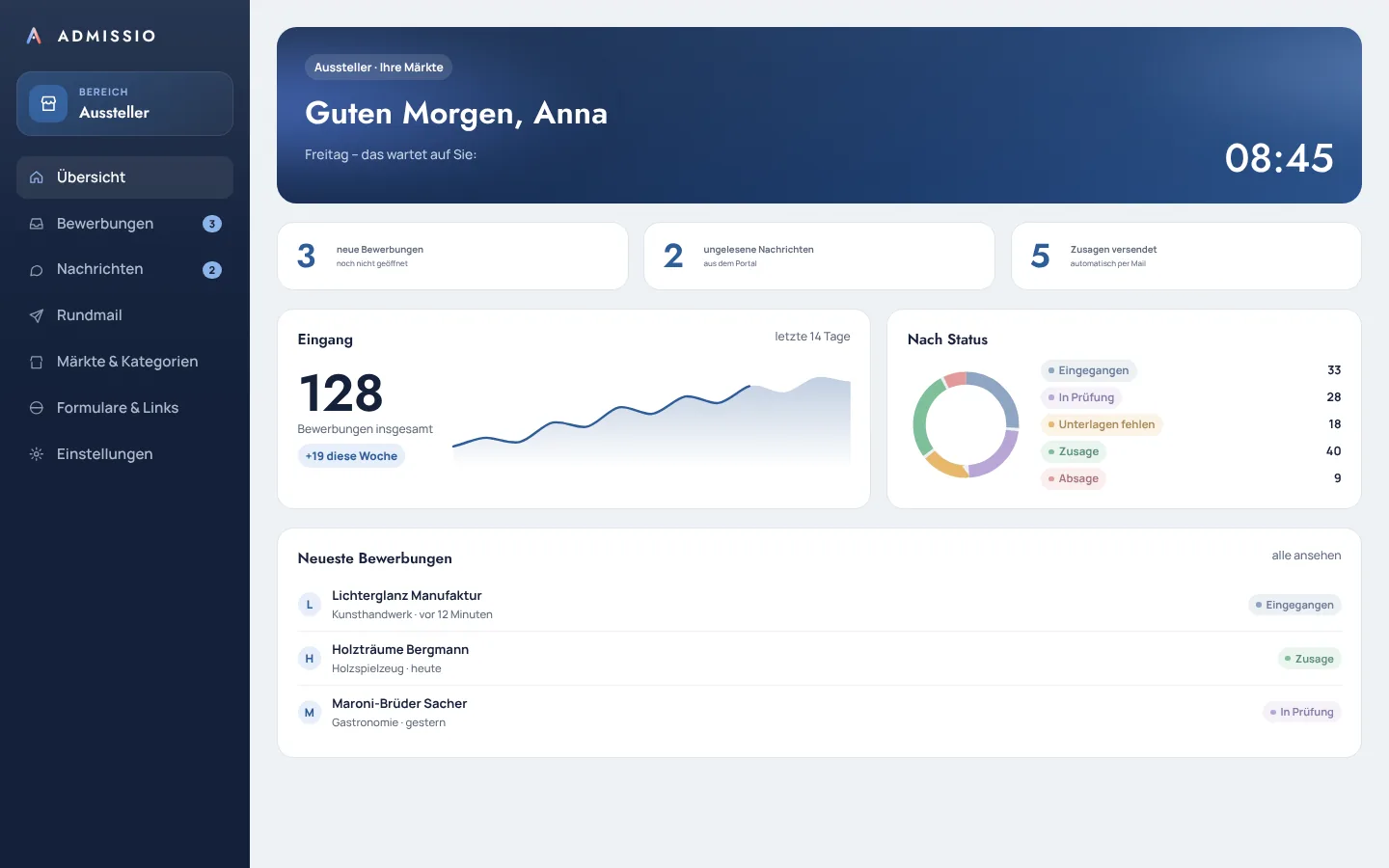 ADMISSIO – Ansicht der App