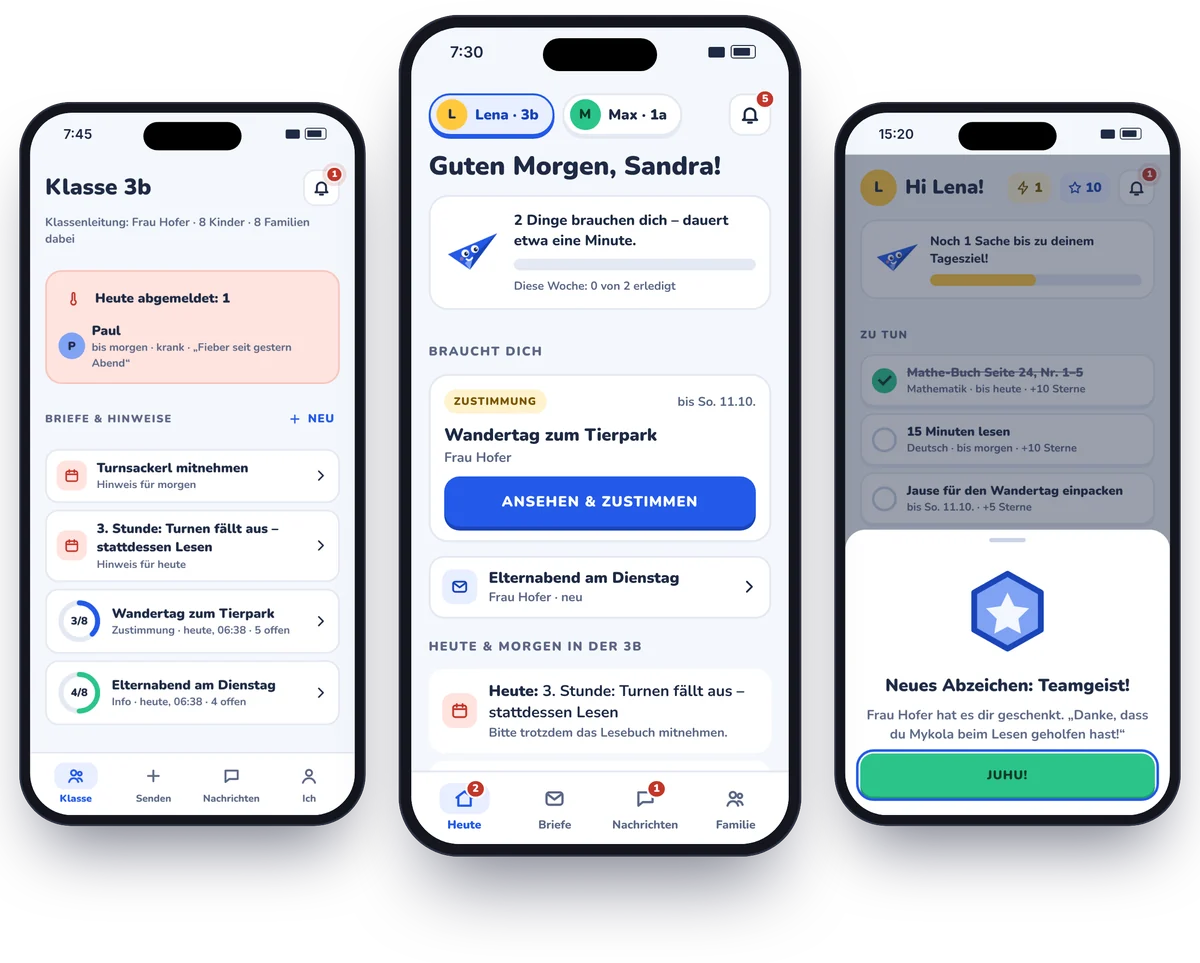 Klasso – Ansichten der App