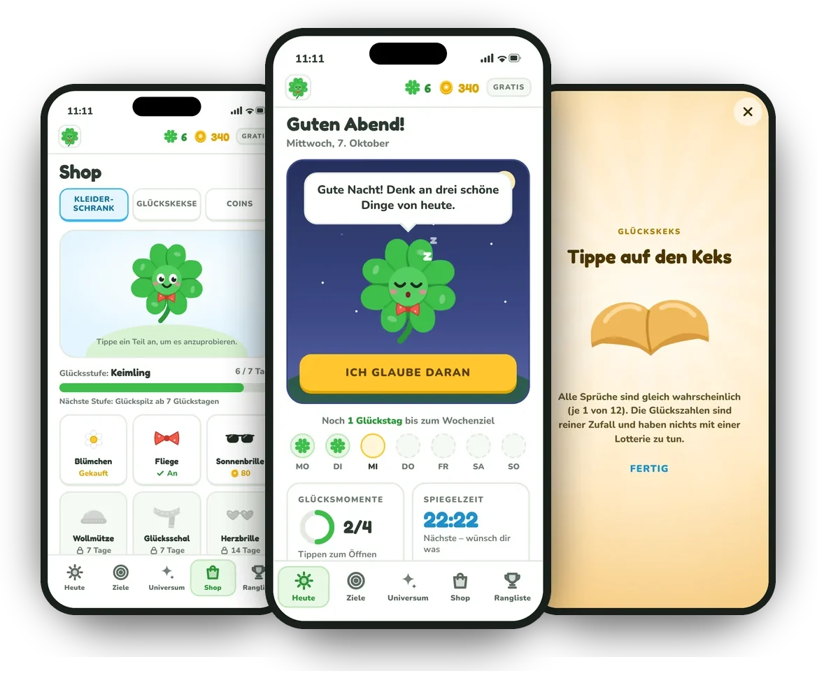 My Lucky Charm – Ansichten der App
