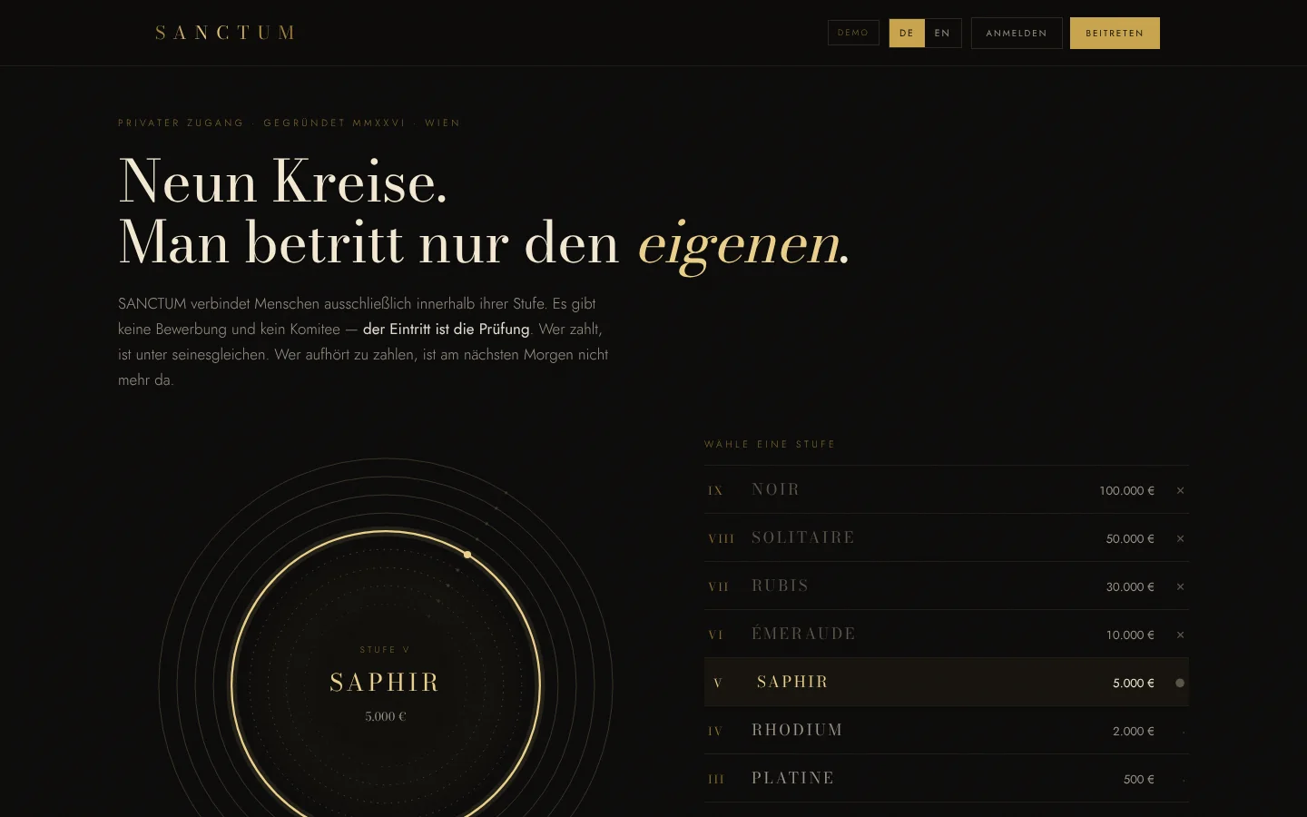 SANCTUM – Ansicht der App